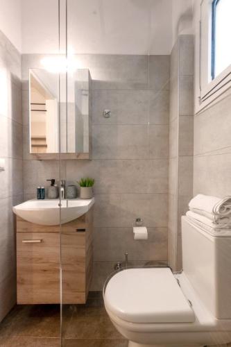 a bathroom with a toilet and a sink at Marelia Garden House in Mytikas
