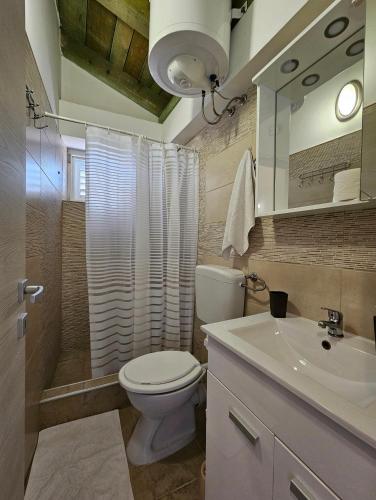 a bathroom with a toilet and a sink at Villa Kate, with a private swimming pool and garden in Malinska
