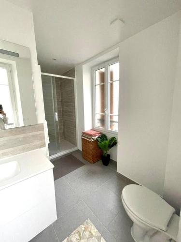 a bathroom with a toilet and a shower and a sink at Nice area 5 minutes from Paris in Suresnes
