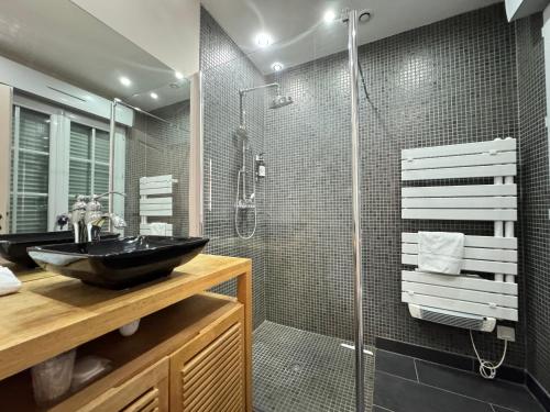 un bagno con lavandino e doccia di Jolie Maison La Havane avec terrasse plein sud a Vichy