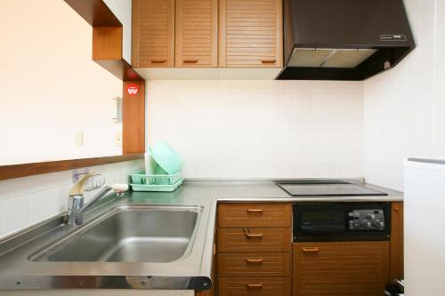 a kitchen with a sink and a stove at Farm Inn Minamiboso in Minamiboso