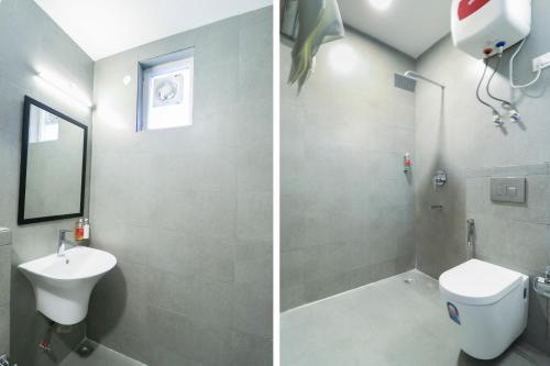two pictures of a bathroom with a toilet and a sink at Townhouse Noida Sector 71 Near ISKCON Temple Noida in Indirapuram