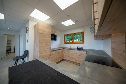 a kitchen with a sink and a counter top at Le chalet de l'amicale in Vagney