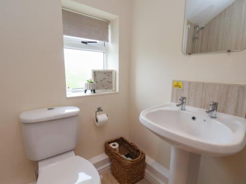 a bathroom with a white toilet and a sink at North Terrace in Saltburn-by-the-Sea