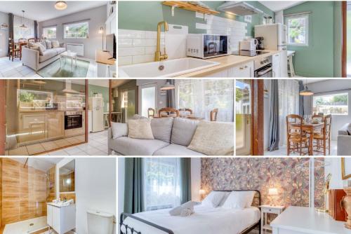 un collage de photos d'une cuisine et d'un salon dans l'établissement Le Cottage - Confort - Calme - Lumineux, à Douai