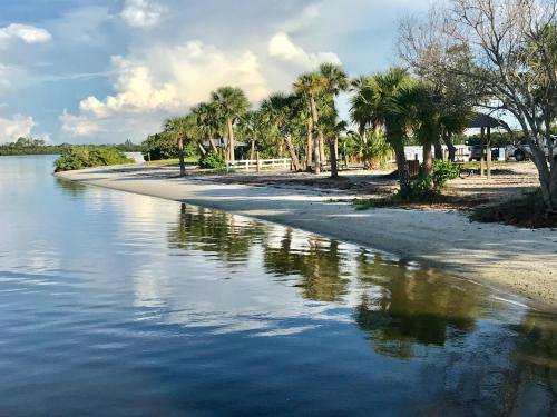 a beach with palm trees and the water at Endless Summer Oasis in Port Charlotte