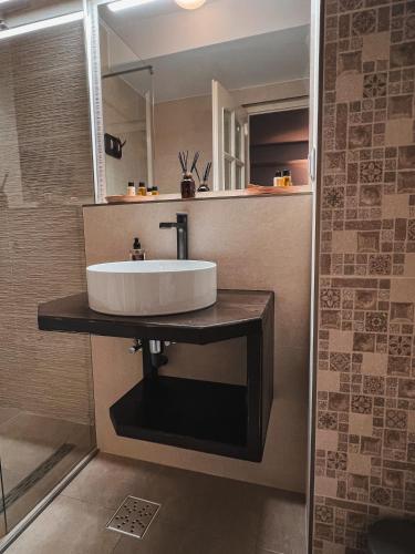a bathroom with a sink and a mirror at Silvia Chalet Poiana Brasov in Poiana Brasov