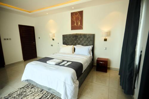 a bedroom with a large bed in a room at AIDEN HOMES AND APARTMENTS HOTEl in Koforidua