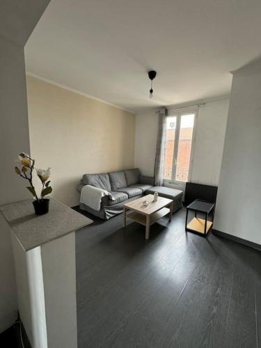 un salon avec un canapé et une table dans l'établissement Appartement 2 pièces proche Paris, à Ivry-sur-Seine