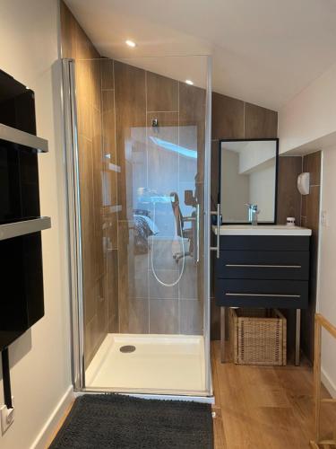 ein Badezimmer mit Dusche und Waschbecken in der Unterkunft Villa du Bouscat in Le Bouscat