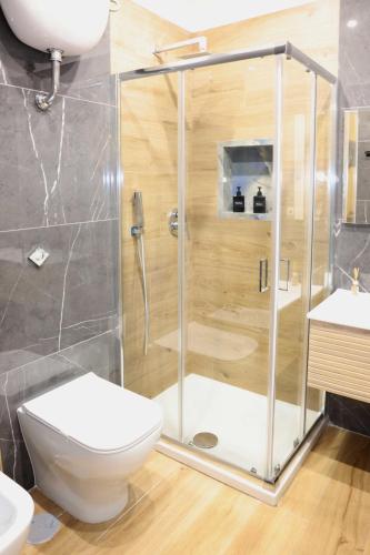 a bathroom with a shower with a toilet and a sink at Dream Garden in Scafati