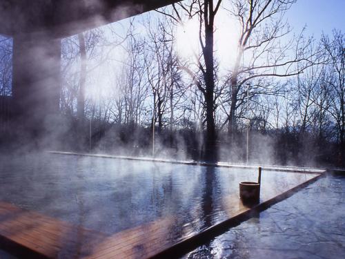 a view of a flooded park with a trash can at Hotel Kanronomori in Niseko