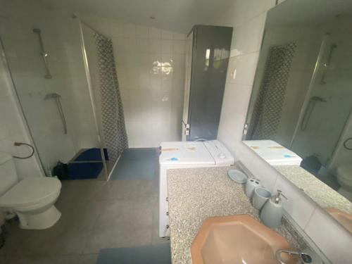 une salle de bain avec un lavabo et des toilettes dans l'établissement La maison deThéo, à Les Pavillons-sous-Bois