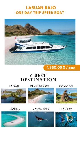 un collage de fotos de un yate en el océano en Oneday trip Labuanbajo, en Labuan Bajo