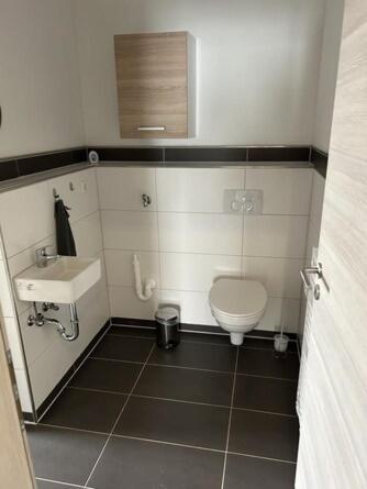 a small bathroom with a toilet and a sink at sehusa living in Seesen