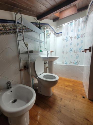 a bathroom with a white toilet and a sink at La Morada del Cabo Peñas FOLU-GOZON-LUANCO in Luanco
