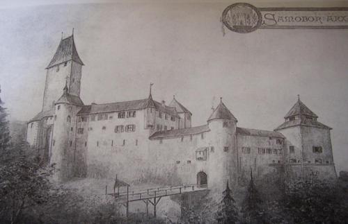a drawing of a building with a tower at Studio apartment Old Town Castle in Samobor