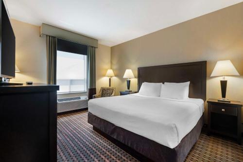 a hotel room with a large bed and a window at Best Western Pacific Inn in Vernon