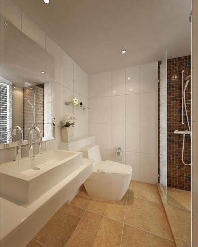 a white bathroom with a toilet and a sink at Nam Talay Jomtien Beach - Rooftop Ocean View - Close to Beach, Pool & Gym in Na Jomtien