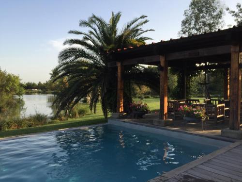 - une piscine avec pergola à côté d'un lac dans l'établissement Marais de capeau, à Arles