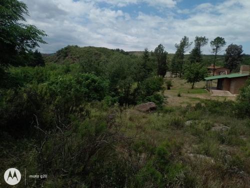 a field of grass with a house in the background at El Campito casa frente al río in Villa Carlos Paz