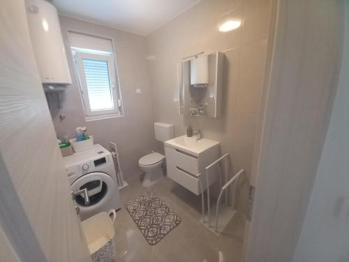 a small bathroom with a toilet and a sink at Apartman Dina in Peroj