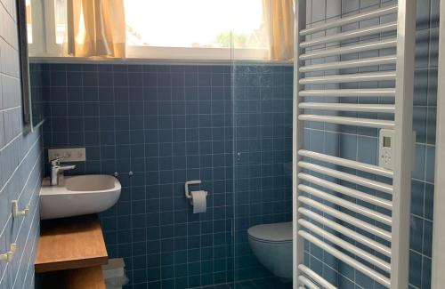 ein Badezimmer mit Toilette und Waschbecken in der Unterkunft Vintage Vakantiebungalow in Oostduinkerke in Koksijde