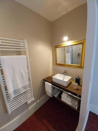 une salle de bain avec un lavabo et un miroir dans l'établissement Magical Mellecey, à Mellecey