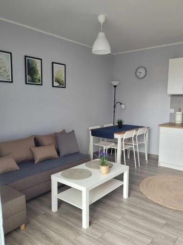 a living room with a couch and a table at Apartament Wałowa 4 in Wejherowo