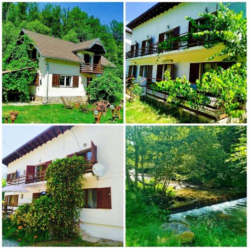 a collage of four pictures of a house at Complex Adela Transfăgărășan in Cîrţişoara