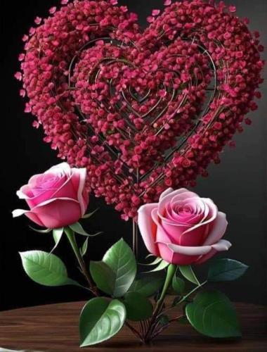 un cœur fait de fleurs avec des roses roses dans l'établissement Studio en bord de mer avec jardin proche de Montpellier, à Villeneuve-lès-Maguelone