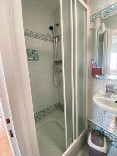 une salle de bain avec douche et lavabo dans l'établissement Maisonette ESKIA, à Bry-sur-Marne