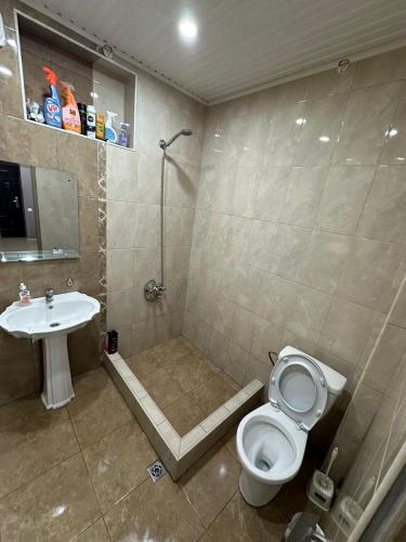 a bathroom with a shower and a toilet and a sink at Good dayy in Yerevan