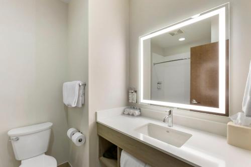 a white bathroom with a sink and a mirror at Holiday Inn Express Belgrade-Bozeman Area by IHG in Belgrade