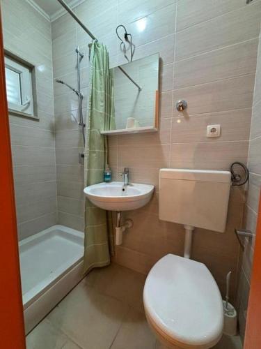 a bathroom with a toilet and a sink and a shower at Apartments with parking space Bol, Brac - 12980 in Bol