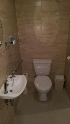 a bathroom with a toilet and a sink at Chevin End Guest House in Otley