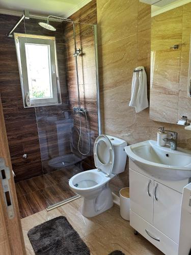 a bathroom with a toilet and a sink and a shower at Nirvana S in Tivat