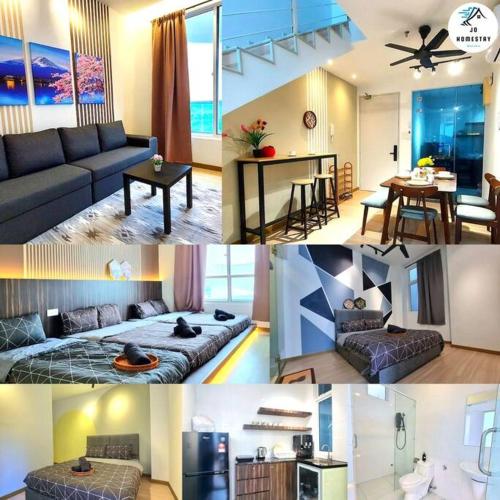 a collage of pictures of a living room and a kitchen at The Wave - 3R3BR Duplex Penthouse l 10 Pax l Near Jonker l A23A15 in Melaka