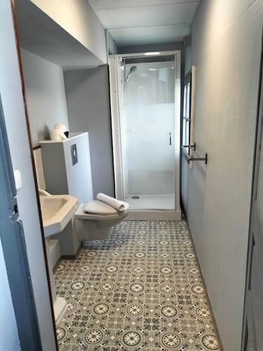 une petite salle de bain avec toilettes et douche dans l'établissement La maison aux ardoises, à Oloron-Sainte-Marie