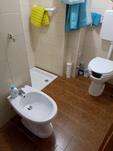 a bathroom with a white toilet and a sink at Villa Carolina in Fara San Martino