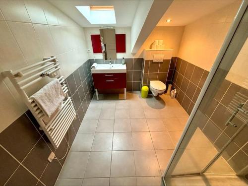 un bagno con lavandino e WC di Villa T5 jardin au pays basque a Urcuit