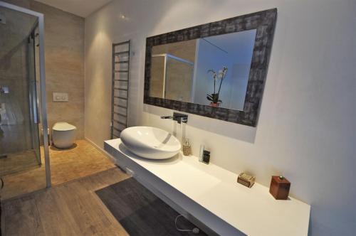 une salle de bain avec un lavabo et un miroir dans l'établissement Superbe villa piscine proche ville et mer au calme, à Nice