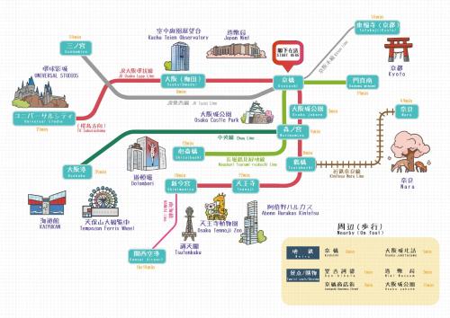 a map of china with cities and attractions at Sakuranomiya Hotel-Self Service in Osaka
