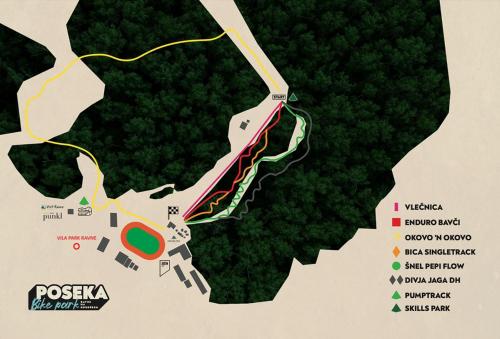 a map of a park with trees in the background at Vila Park Ravne in Ravne na Koroškem