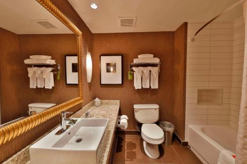 a bathroom with a sink and a toilet and a tub at Edmonton Hotel & Convention Center Edmonton in Edmonton