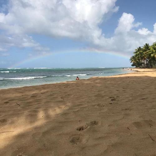 a beach with footprints in the sand and the ocean at Altamax SRL in El Limón