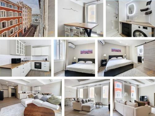 un collage de quatre photos d'une chambre d'hôtel dans l'établissement Vieux-Port view - Ultra center - Air conditioning - Les Frères de la Loc', à Marseille