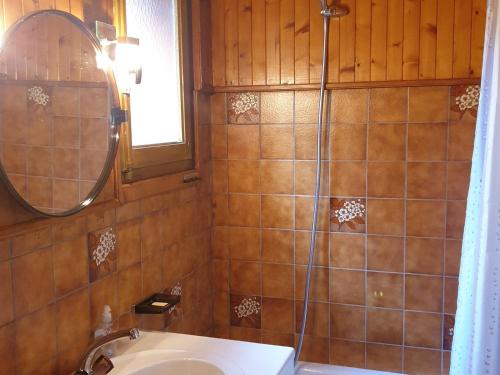 une salle de bain avec douche et lavabo dans l'établissement Appartement calme près du lac avec jardin, terrasse, parking et WiFi - FR-1-624-45, à Samoëns