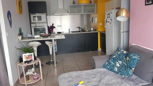 un salon avec un canapé et une cuisine dans l'établissement Vendee Globe 2024, à Les Sables-dʼOlonne