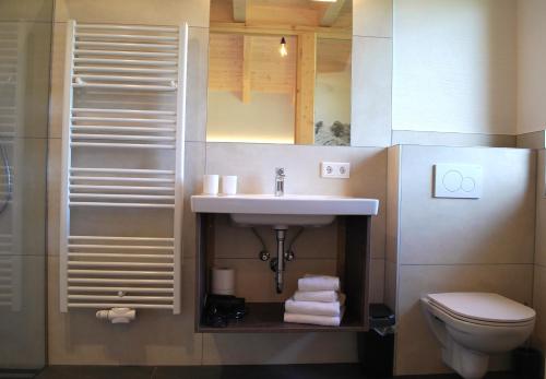 a bathroom with a sink and a toilet at Hinkerhof in Schladming